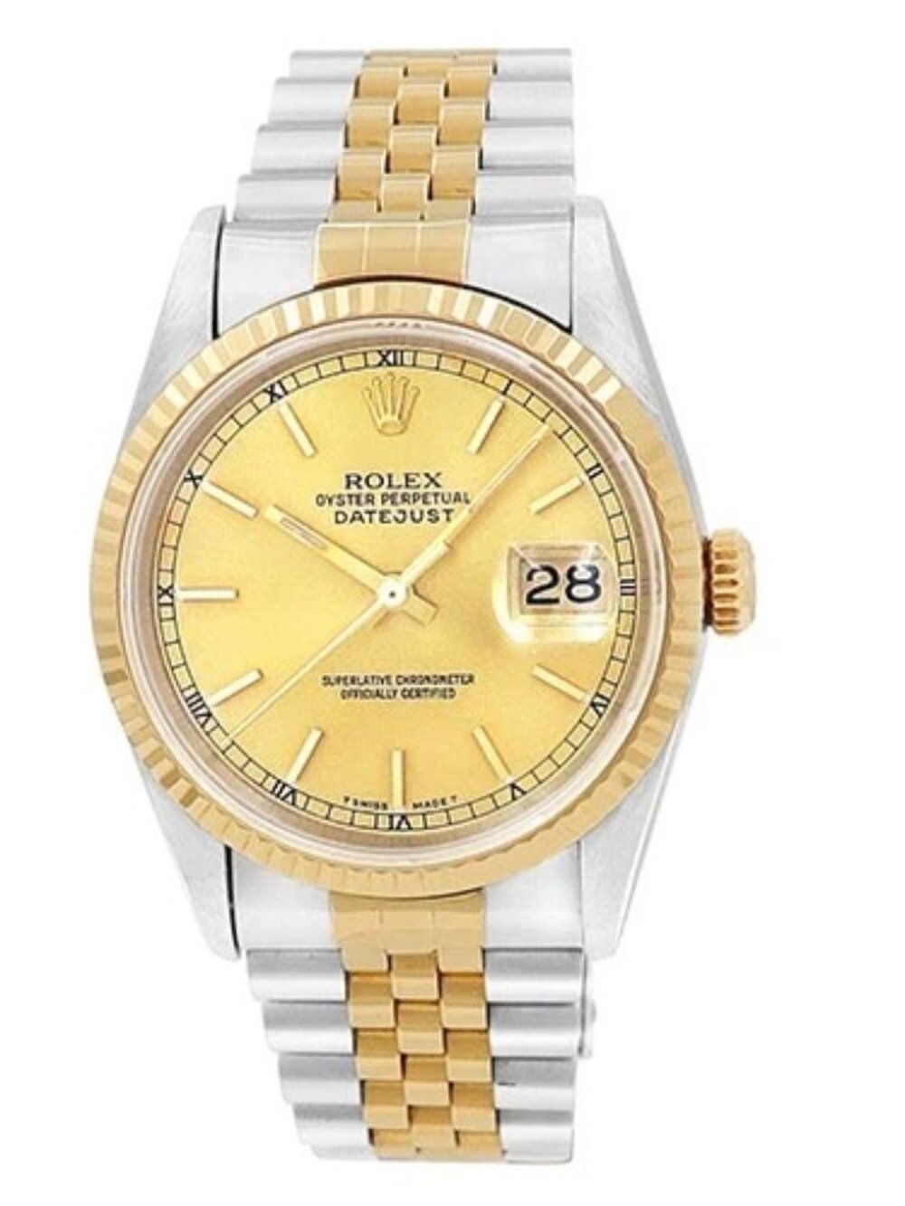 Rolex 36mm Datejust Two-Tone 18K/SS 16233 Pre-owned Watch Champagne Dial 1991